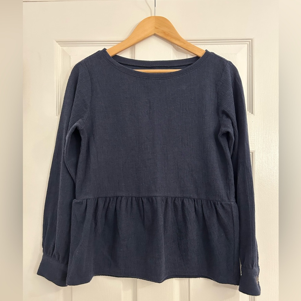 LOFT Navy Long Sleeve Peplum Top